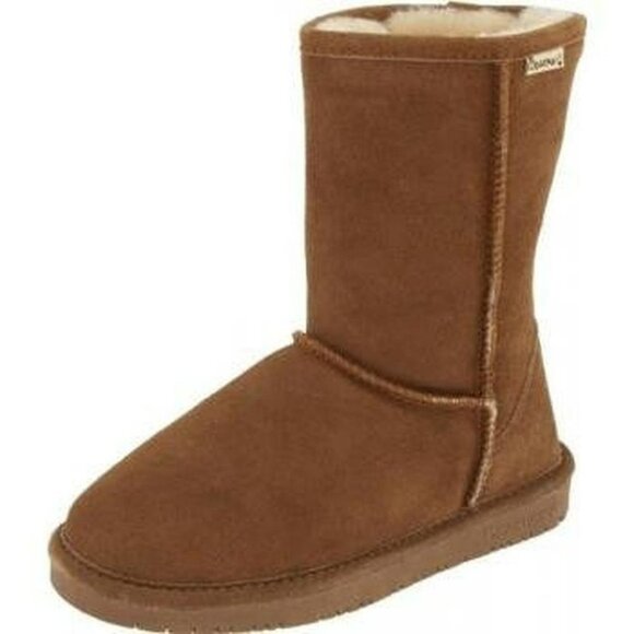 Bearpaw Emma Short 8" Hickory Brown Suede Sheepskin Pull On Boots Womens Size 10 - Picture 1 of 12